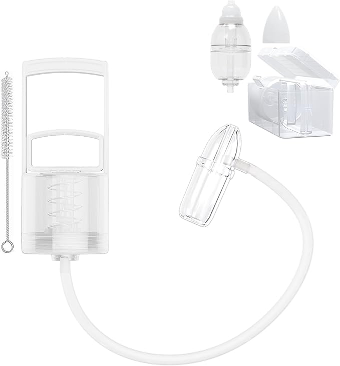 Nasal Aspirator for Baby, Baby Nose Sucker, Manual Nasal Aspirator Set Includes Hand Pump Snot Sucker+2 Replaceable Infant Tips+Cleaning Brush+ Travel Case(Translucent, Max)