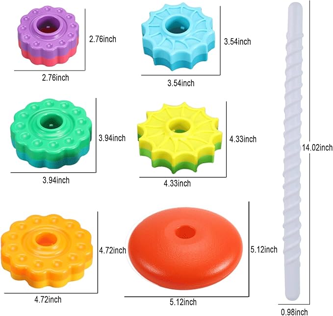 Baby Spinning Stacking Toys, Spin ABS Plastic and Color Rainbow Design Ring Stacker Baby Toys 6 to 12 Months Montessori Educational Learning Autism Sensory for Boys and Girls