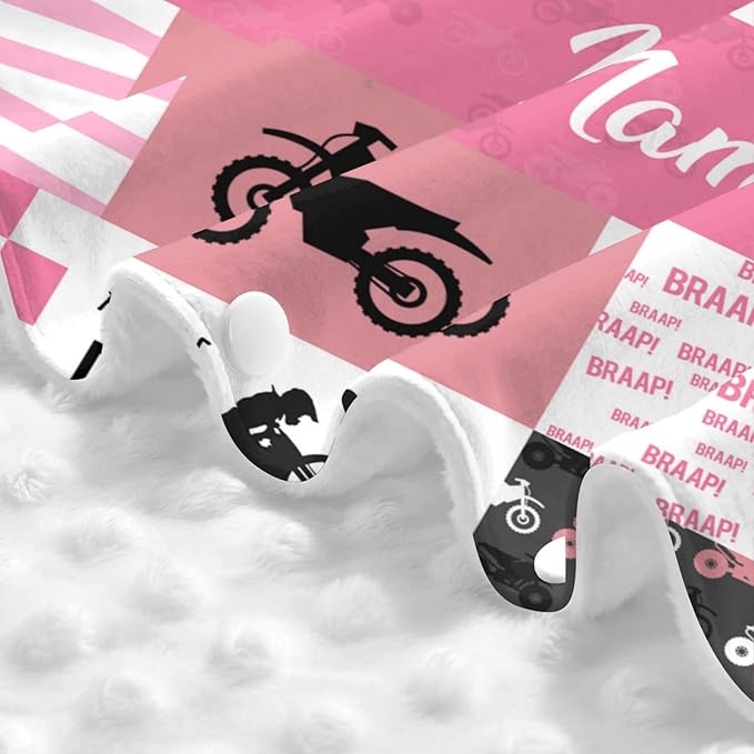 Personalized Dirt Bike Pink Baby Car Seat Canopy for Babies with Name, Custom Motocross Car Seat Covers for Girls, Opening Minky Nursing Breastfeeding Cover Infant Carseat Canopies for Newborn