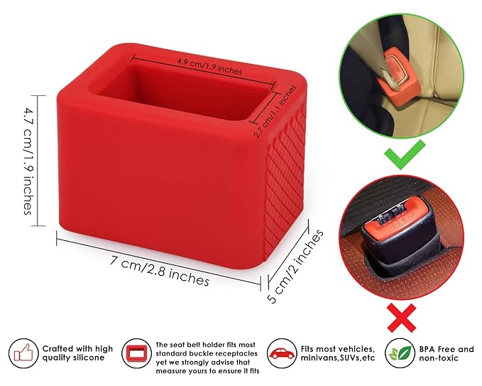 DS. DISTINCTIVE STYLE Seat Belt Holder Easy Access Seatbelt Accessories for Kids 2 Pieces (Red)