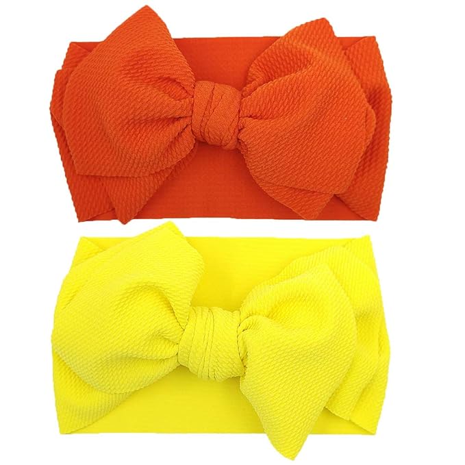 KIDOCHEESE Big Bows Headbands with Elastics Nylon Oversized Head Wraps and Large Hair Accessories for Newborns, Infants, Toddlers, and Kids
