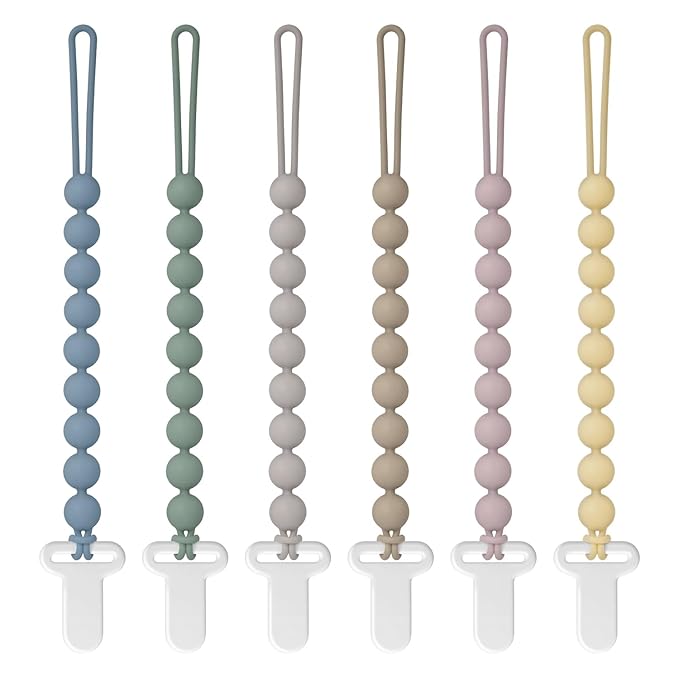 Pacifier Clips Silicone, 6-Pack Pacifier Holder Clip with Stylish Round Design, 100% Food Grade Silicone, Easter Safe Essentials for Newborns Baby Boys and Girls