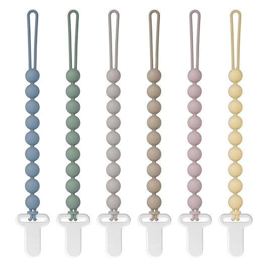 Pacifier Clips Silicone, 6-Pack Pacifier Holder Clip with Stylish Round Design, 100% Food Grade Silicone, Easter Safe Essentials for Newborns Baby Boys and Girls