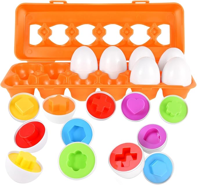 CPSYUB Toddler Toys, 18 Month Toys, Christmas Eggs Gifts for 1, 2, 3 Year Old Girls/Boys, Montessori Matching Eggs Educational Color & Shape Recognition Skills Learning Toys BPA Free