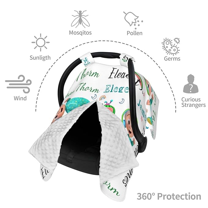 Personalized Baby Name Car Seat Covers for Girls, Nursing Custom Elephant Carseat Canopy for Babies Boy Winter Breastfeeding Cover Car Seat Canopies for Newborn Infant Toddler