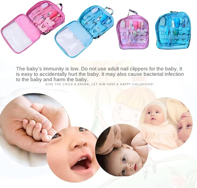 Baby Healthcare and Grooming Kit Baby Nasal Aspirator Nail Clipper Hairbrush Set Newborn Daily Cleaning Care Kit 13 PCS/Set, Style A, Pink, Safety First Baby Healthcare kit
