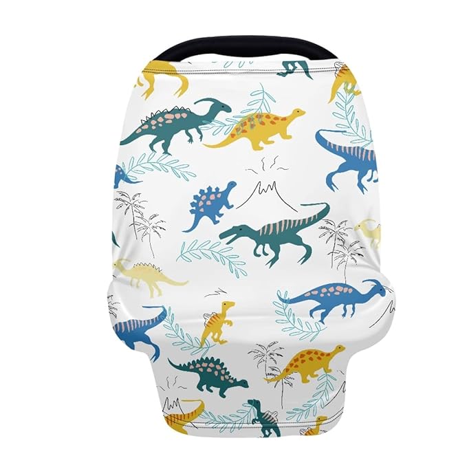 KIDVOVOU Nursing Cover Breastfeeding Scarf Cute Cartoon Dinosaur Printed Baby Car Seat Covers Infant Stroller Cover Carseat Canopy