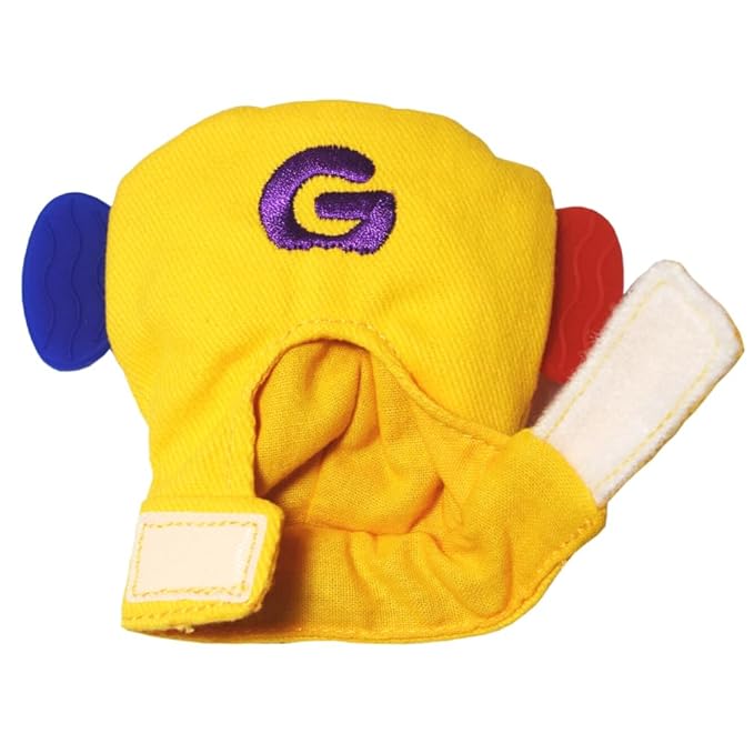 Gummee Teething Glove - Teething Mitten for Babies with Detachable Teething Ring & Side Teethers for Babies 3-6 Months (up to 9 Months), 100% Cotton Baby Teething Glove, Yellow Teething Glove