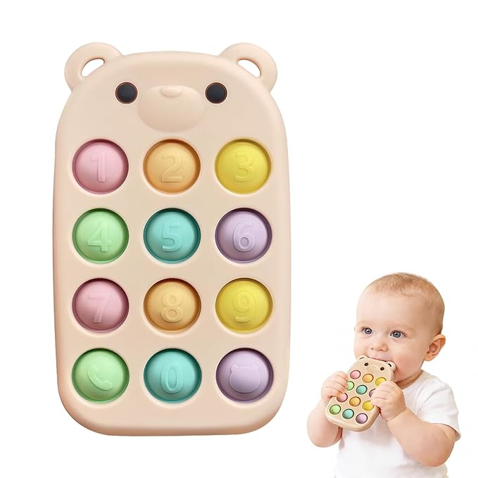 baby phone teething toys, food grade silicone teether toy for baby 3-18 months, chew toys with number pop bubbles, Fidget Toy for Kids, Pop It Game, BPA-Free, Ideal Gift for Baby Girls and Boys