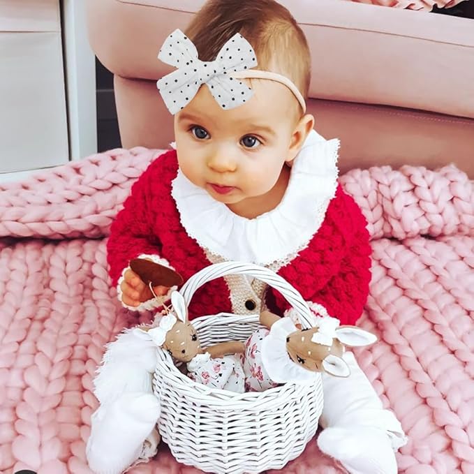 Baby Girls Floral Hair Bow Headbands 12 PCS, Flower Bow Stretchy Elastic Hairband for Newborn Infant Toddlers (pink NB 12 pcs)