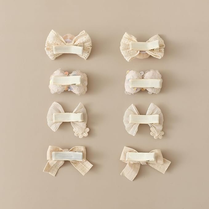 Baby Hair Clips 2'' Toddler Girl Hair Bows Set 8Pcs Fully Covered Barrettes Infant Small Hair Accessories for Newborn, Kids Fine Hair