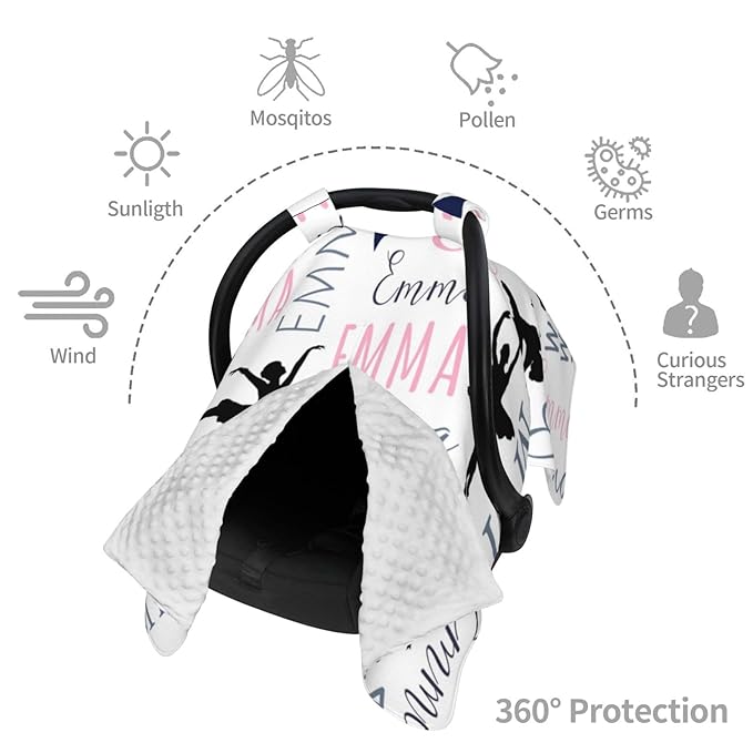 Personalized Baby Car Seat Canopy for Babies with Name, Custom Dancing Stroller Car Seat Covers for Girls, Minky Nursing Carseat Cover for Breastfeeding, Car Seat Canopies for Infant Newborn