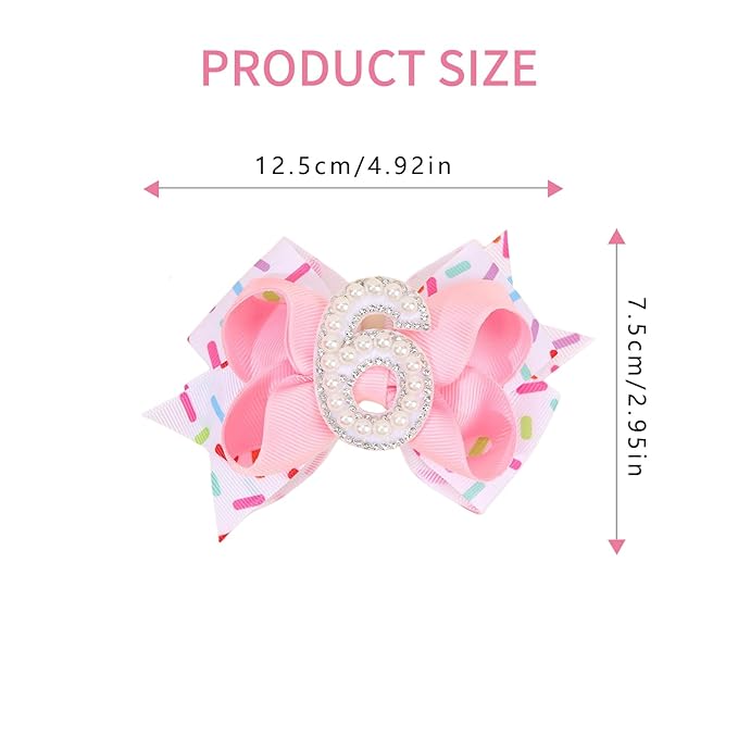 Birthday Pearl Hair Bow Clips for Baby Girls - 2Pcs Sweet Pink Hair Clips Number 6 Made of Many Small pearls for 6th Birthday Bow Party Decorations for Girls Toddlers Hair Accessories