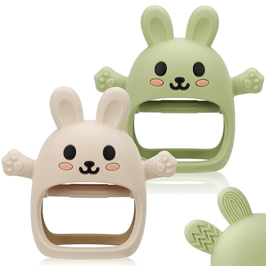 Easter 2 Pack Baby Teething Toys for 3-6 6-12 Months, Soft Silicone BPA Free Bunny Teething Mitten, Easter Basket Stuffers Chew Teether Toys 0-3 6 9 12 Months for Babies Sucking Needs