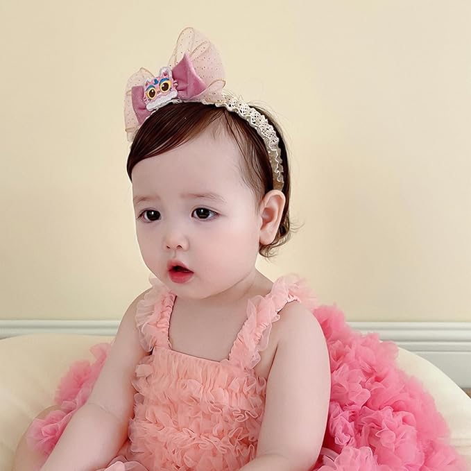 Cute Lace Bow Baby Girls Headbands Large Knot Hair Band Soft Chiffon Hairband Elastic Shower Hair Accessories for Newborn Infant Toddler Kids (Lion, Elastic)