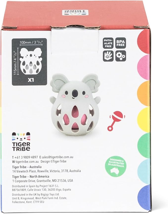 Tiger Tribe Silicone Koala Rattle - BPA-Free, Soft Sensory Toy for Newborns, Gentle Sound, Easy Grip for Little Hands, Food-Grade, Ideal for Baby 0-2 Years