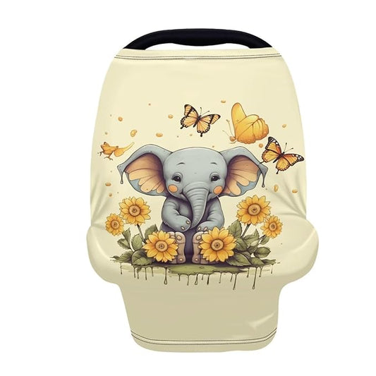 HUIACONG Baby Elephant Infant Nursing Cover Butterfly Sunflower Carseat Canopy for Boys Girls Newborn Breastfeeding Scarf Stretchy Baby Car Seat Covers Shawl Soft Breathable Stroller Cover