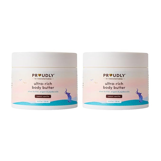 PROUDLY Baby Body Butter with Shea Butter & Argan Oil — Deep Moisture for Newborns, Infants & Toddlers, Dry & Sensitive Skin, Sweet Vanilla Scent, EWG Verified, 4.4 oz (2 Pack)
