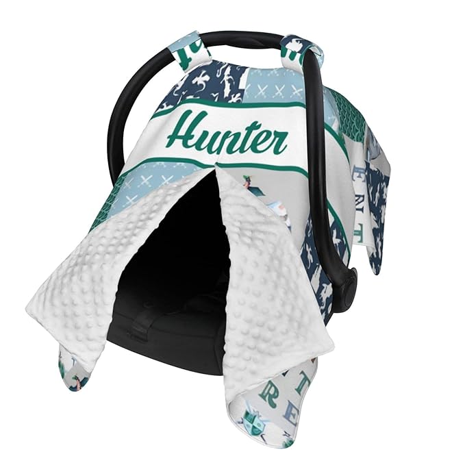 Personalized Baby Car Seat Canopy for Babies with Name, Custom Car Seat Covers for Boys Girls, Dragons Nursing Breastfeeding Stroller Cover Infant Carseat Canopies for Newborn