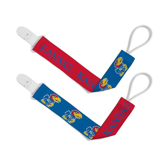 BabyFanatic Officially Licensed Unisex Pacifier Clip 2-Pack - NCAA Kansas Jayhawks - Officially Licensed Baby Apparel