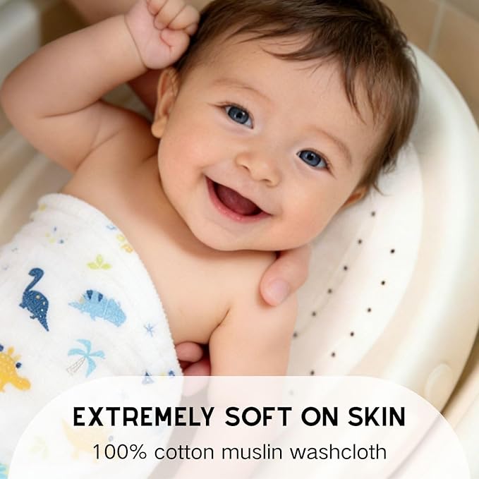 MALOMME Muslin Baby Washcloth 8 Pack - Soft & Absorbent Washcloth 6 Layer Natural Cotton Wash Cloths for Newborn Infant Toddler 10”x10” Large Gentle Face Towel for Sensitive Skin - Multi Pattens
