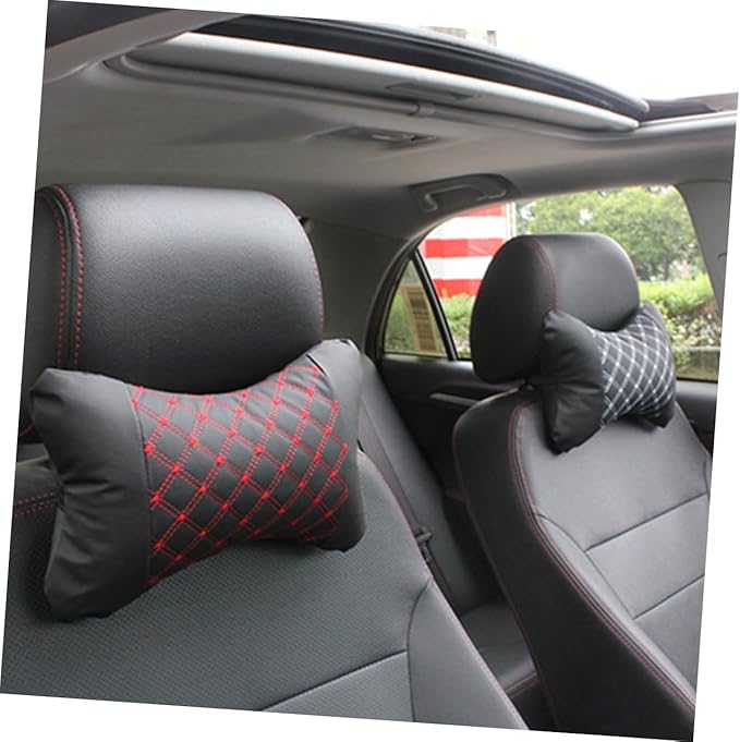 HEALLILY Car Headrest Pillow: Comfortable Neck Support Cushion for Car - Microfiber Leather Universal Fit for All Vehicles - 10 23 X 7 08 X 3 14 Inch Red Design