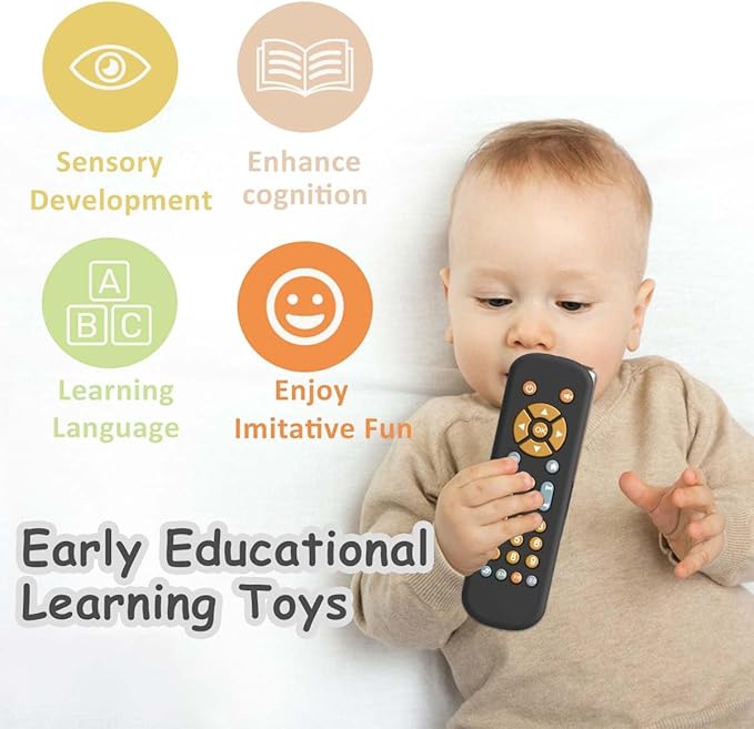 Baby TV Remote Control Toy with Light and Sound, Early Educational Music Toy with English/French/Spanish, Gift Toy for 6 Months+(White)