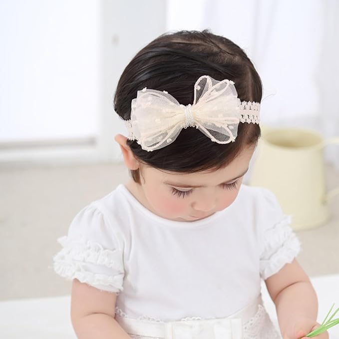 Baby Girls Cute Lace Bow Headband Soft Cotton Elastic Hair Accessories for Toddlers Newborns Ideal for Birthdays Baby Shower Photoshoots Special Occasions