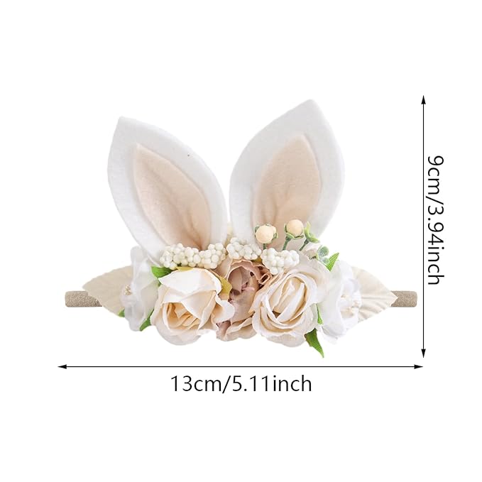 KIDOCHEESE Baby Girl Floral Easter Bunny Ears Headband Rabbit Ears Nylon Hairband for Newborn Infant Toddler Easter Hair Accessories Gift