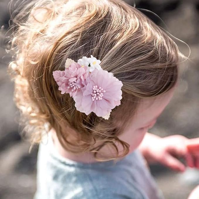 Flower Hair Clips Set-Cherrboll 3pcs Floral Hair Bow Accessories for Baby Girl Toddles Teen Gifts