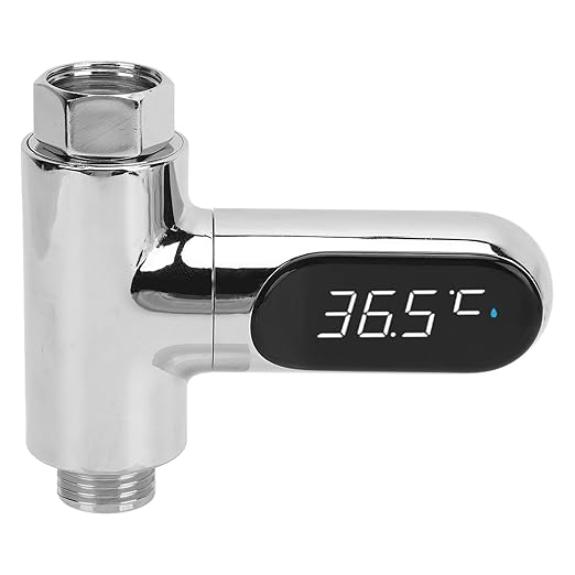 Digital LED Shower Thermometer for Accurate Temperature Control in Bathroom, No Batteries Required for Family with Babies Aluminum Shower Thermometer Home Kitchen, 360° Rotating LED Display