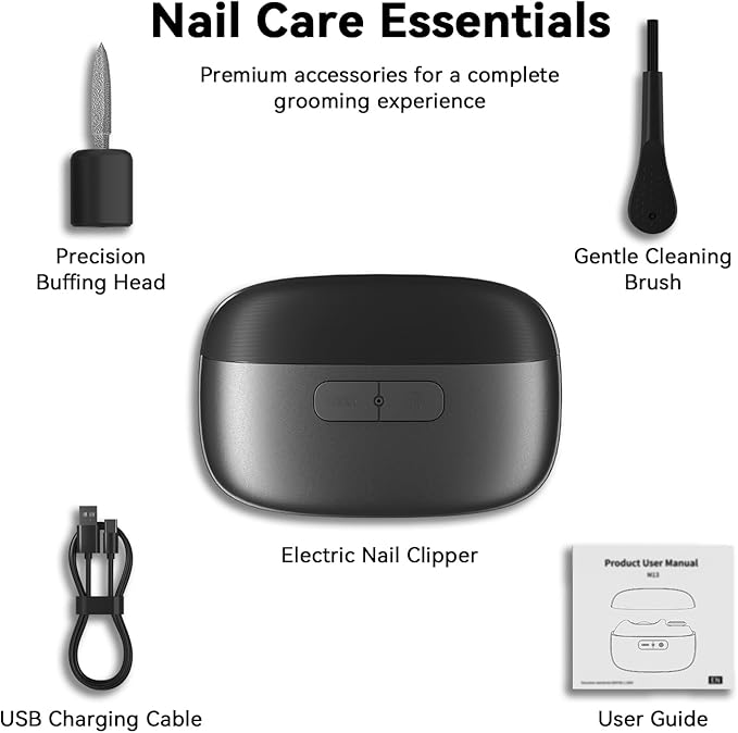 Electric Nail Trimmer – 3-in-1 Electric Nail Clippers with Polisher, 2-Speed Strong Power Automatic Nails Trimmers with Nail Scraps Collector for Seniors and Babies (Dark Gray)
