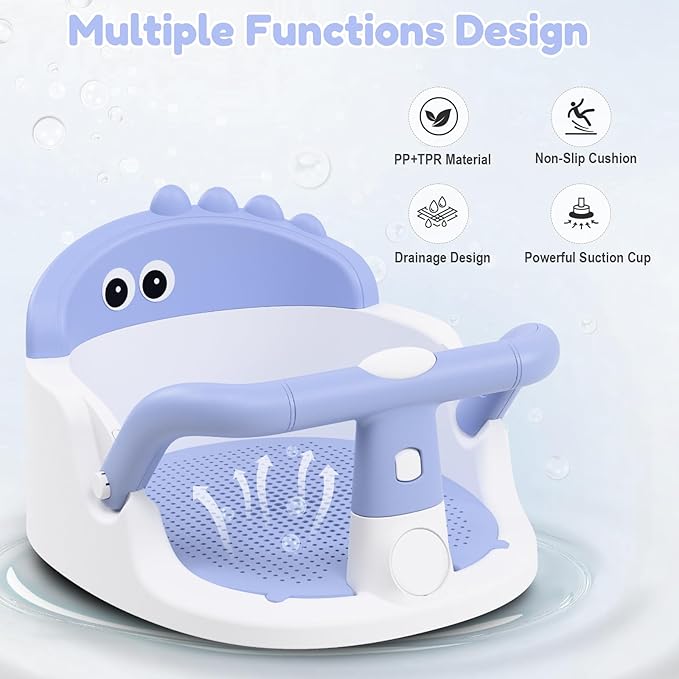 Baby Bath Seat for Babies 6 Months & Up Sitting Up, Non-Slip Baby Bath Chair with Suction Cup, Safe and Comfortable Portable Infant Bath Seat for Bathroom, Bathtub Tub, Easy to Clean (Blue)