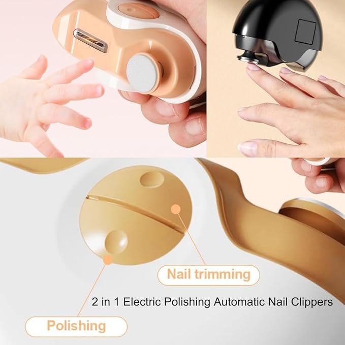 2 In 1 Electric Polishing Automatic Nail Clippers, Automatic Electric Nail Clipper, Nail Trimmer with Light & Nail Scraps Storage, for Children, Adults, and Elderly (2pcs-1)