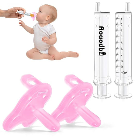 Baby Medicine Dispenser, Baby Medicine Syringe, 0 Months and up Baby Pacifiers, 100% Silicone Pacifiers, BPA-Free (Pink, Model 1)