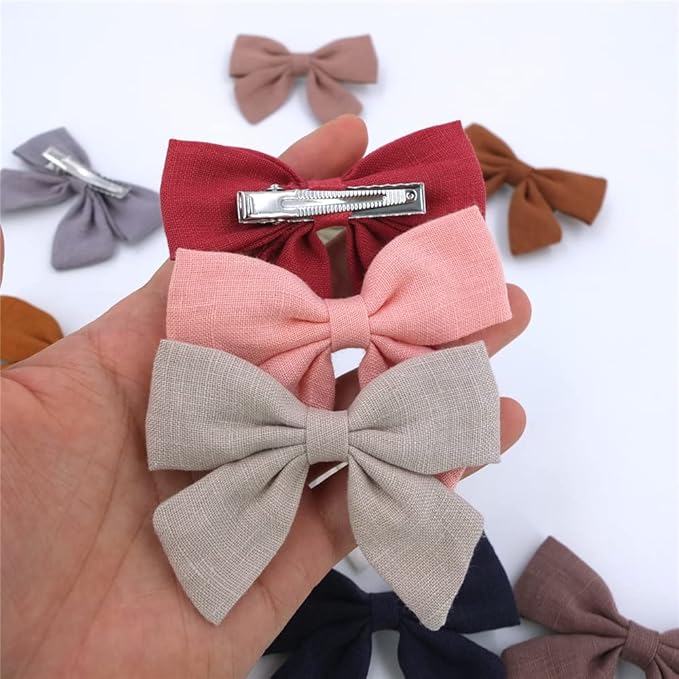 12 PCS Linen Bow Hair Clips for Baby Girls Hair Bows Alligator Clips Accessories Infants Toddler Kids Hairgrips (Linen 3.2'' Sailor Bow)