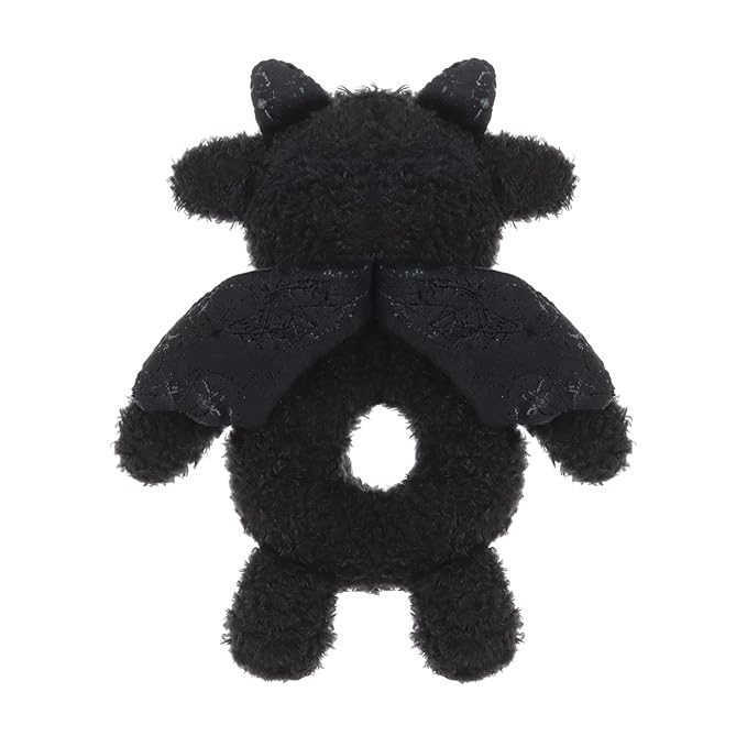 Apricot Lamb Dragon Rattle Soft Baby Rattle for Boys and Girls, Plush Stuffed Animal Rattle Toy Lovey for The Newborn, 0-3 Months, 0-6 Months and Above, 4.8 Inches (Black)