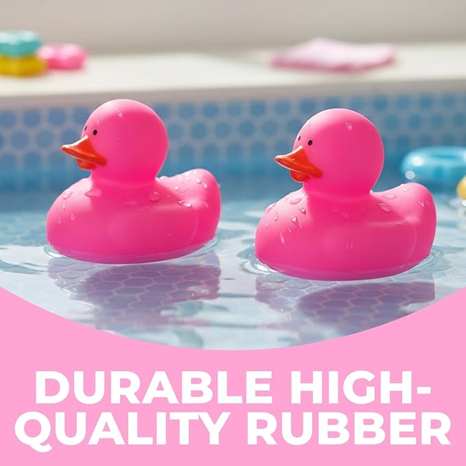 Fun Express Rubber 2" Solid Color Duckies - 12 Ducks (Pink)