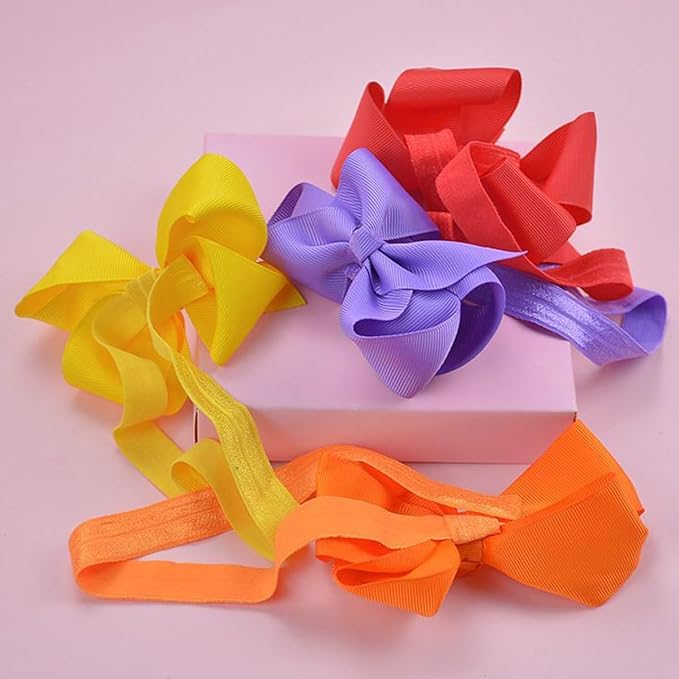 WillingTee Baby Girls 4.5 Inch Grosgrain Ribbon Boutique Hair Bows Headband, 30 Colors - Fantastic Hair Accessories for Baby Girls, Infants, Toddlers, Kids, Children & Teens