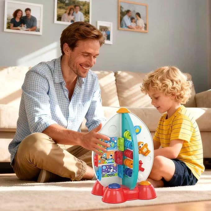 Space Toy for Toddlers 1-3, Musical Rocket Toy for 1 Year Old Boys Girls, Sensory Fine Motor Skills Interactive Toy with Lights & Songs, Birthday Gifts for Boys Girls