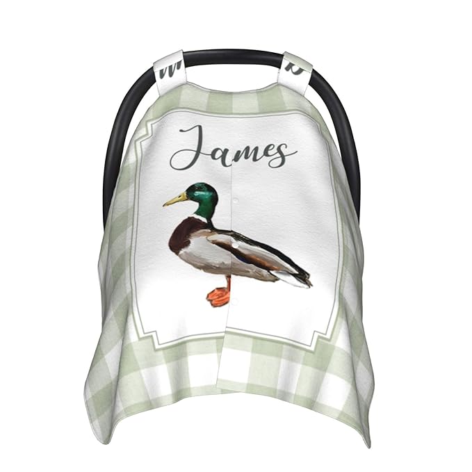 Personalized Baby Car Seat Canopy for Babies, Custom Name Wild Ducks Car Seat Covers for Baby Boys Girls, Opening Minky Nursing Breastfeeding Cover for Infant, Carseat Canopies for Newborn