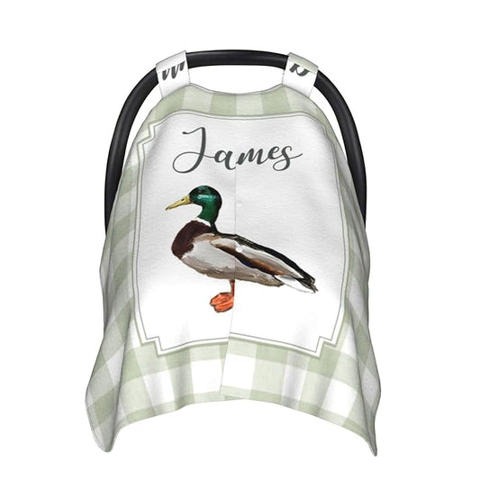 Personalized Baby Car Seat Canopy for Babies, Custom Name Wild Ducks Car Seat Covers for Baby Boys Girls, Opening Minky Nursing Breastfeeding Cover for Infant, Carseat Canopies for Newborn