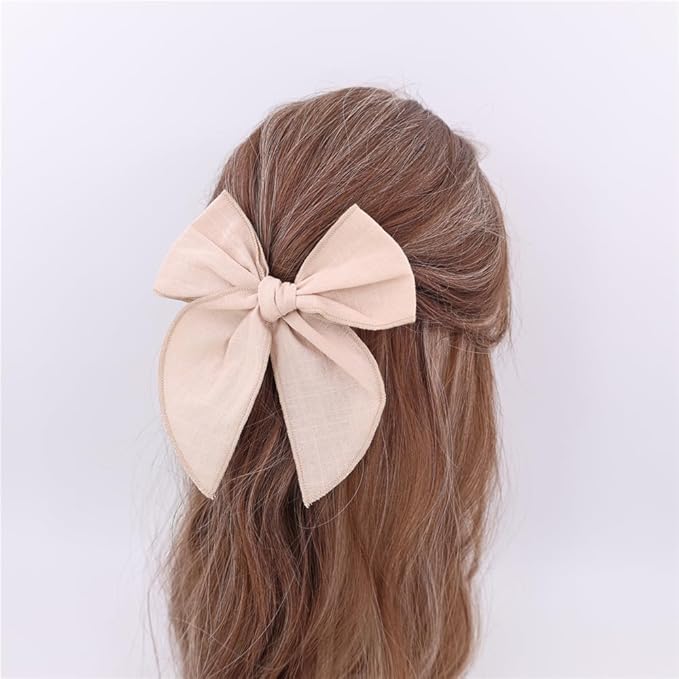 3 Styles Hair Bow Clips for Little Girls Toddler Baby Mom Women Hair Barrettes Accessories 4 Pcs Cotton Linen Bows Beige