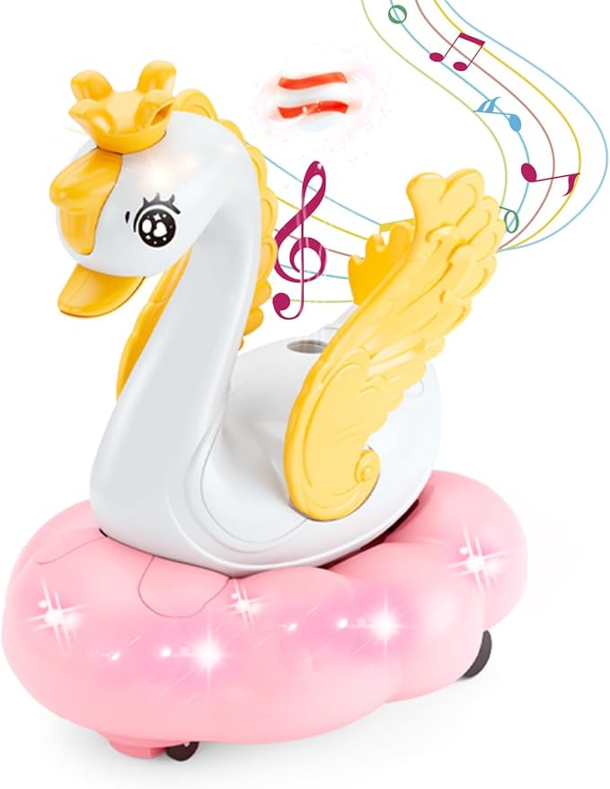Baby Swan Musical Crawling Toy with Lights, Sounds, Blowing Ball, Infant Sensory Toys, Birthday Gifts for Kids Boy Girl 3 4 5 6 7 8 Years