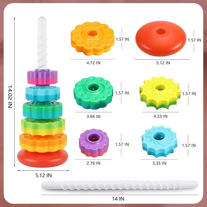 Baby Spinning Stacking Toys Sensory Toys for Toddlers 1-3, Rainbow Ring Spin Montessori Toys for Babies 6-12 Months, Autism Learning Toy for 1 2 3 One Year Old Girl Boy Christmas Birthday Gifts