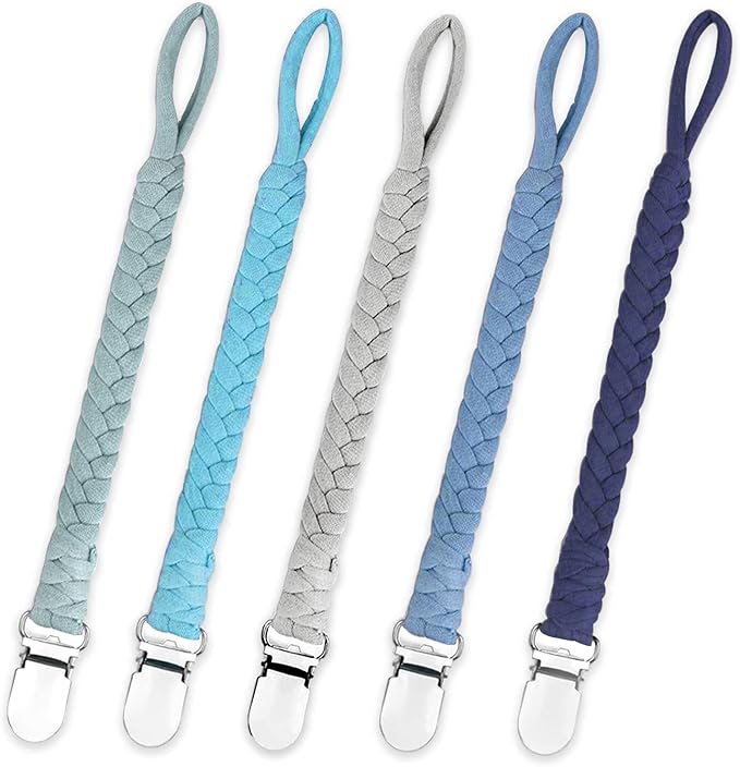 Braided Pacifier Clip for Boys & Baby Girl, Binky Clips Pacifier Holder 100% Handmade Teething Straps Unisex Design