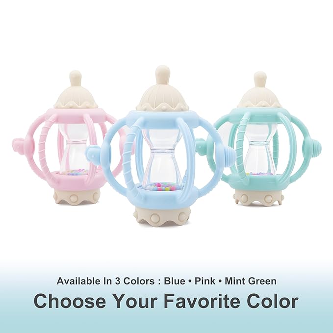 Baby Carousel Teething Toy with Soft Silicone & ABS, 2-in-1 Rattle and Removable Teether Ring, BPA-Free Multi-Sensory Toy for Infants 0–12 Months Newborn Gift for Boys and Girls (Mint Green)