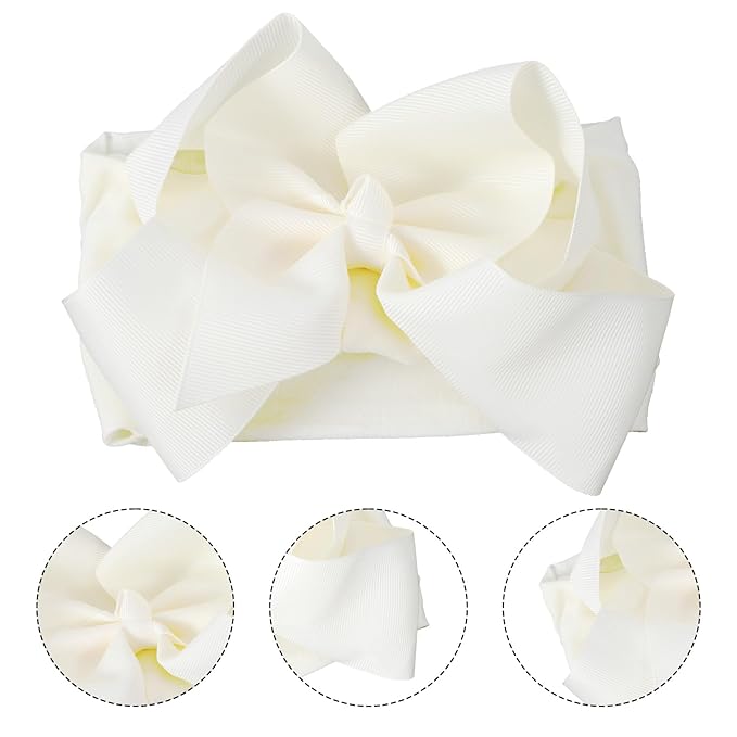 Tucnoeu 3pcs Baby Girl Headbands with Bows - Soft Stretchy Newborn Bows for Girls, Infant Toddler Hair Accessories (White, Ivory, Pink)