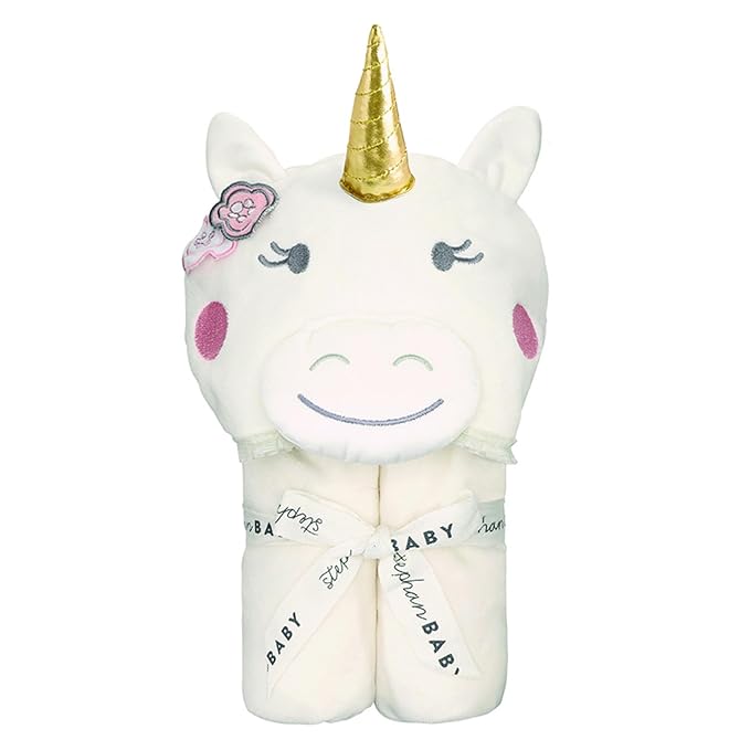 Stephan Baby Hooded Towel - 100% Cotton with Fun Animal Design for Infants and Toddlers, 31" Square, Unicorn