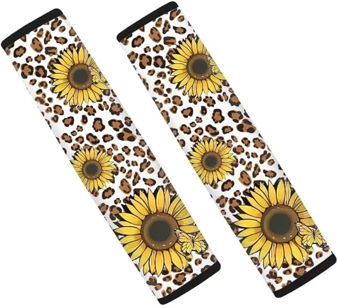 Sunflower Leopard Car Seat Belt Strap Shoulder Pad,Car Seat Belt Cover Pad Universal Fit Suitable for Shoulder Bag, Laptop Computer Bags